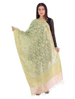 Banjara India - Women Green Woven Banarasi Kora Silk Dupatta