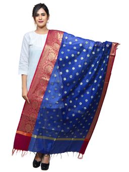Banjara India - Women Blue Banarasi Kora Silk Woven Zari Dupatta