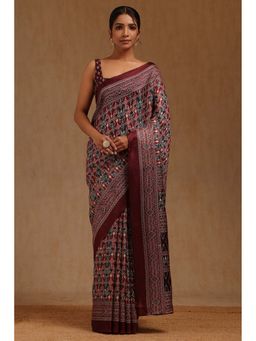 Soch - Women Maroon Art Silk Printed Motifs Saree with Unstitched Blouse