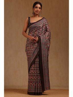Soch - Women Brown Art Silk Printed Motifs Saree with Unstitched Blouse