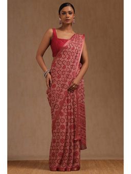 Soch - Women Red Georgette Floral Printed Saree with Unstitched Blouse