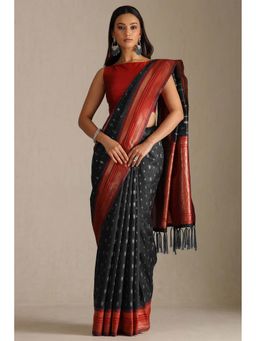 Soch - Women Black Tussar Zari Woven Design Saree with Unstitched Blouse