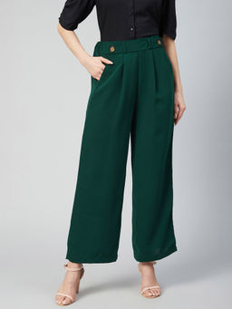 Marie Claire - Women Casual Green Colour Solid Regular Trousers