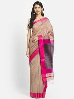 Fabindia - Beige Cotton Silk Hand Block Printed Saree without Blouse