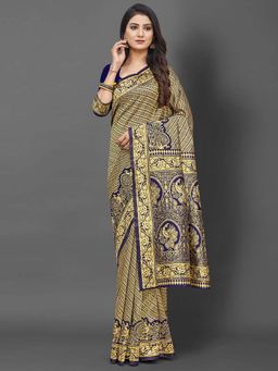Akhilam - Women Silk Blend Navy Blue Celebrity Saree with Unstitched Blouse