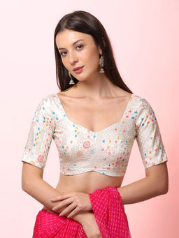 Niraha - Silk Brocade Multi Coloured Designer Readymade Stitched Blouse for Saree
