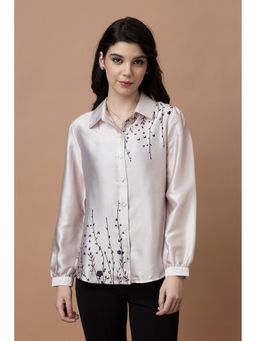 PURYS - Pink Placement Print Satin Shirt