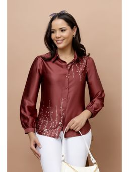 PURYS - Rust Placement Print Satin Shirt