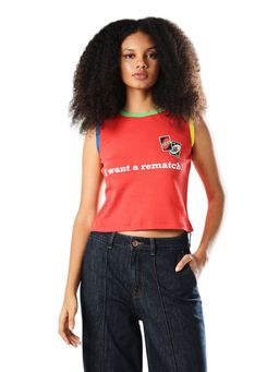 ONLY - Women's Typographic Slim Fit Red T-Shirt