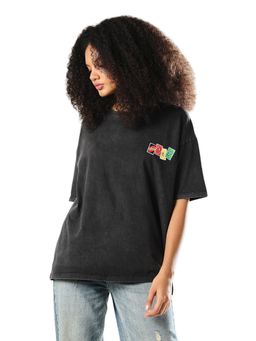 ONLY - Women's Typographic Oversized Fit Black T-Shirt