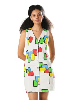 ONLY - Women's Colour Blocked Fit and Flare White Dress