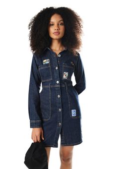 ONLY - Women's Solid Fit and Flare Blue Dress