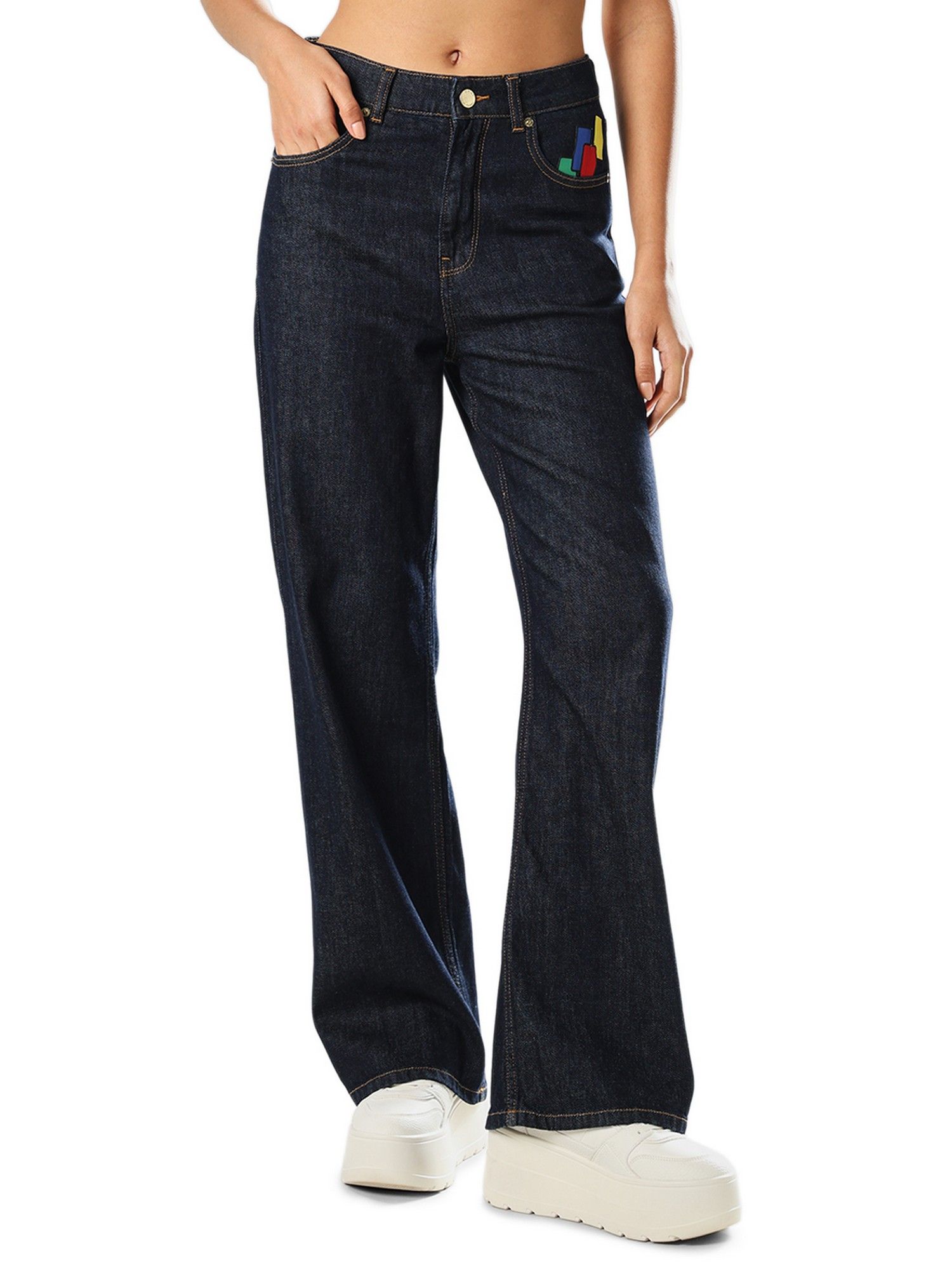 only Women's Abstract Print Straight Blue Jeans-picture-42