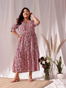 CURVY STREET - Multi-Colour V Neck Midi Dress