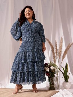 CURVY STREET - Blue Ruffle Dress