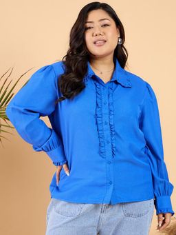 CURVY STREET - Blue Frill Shirt