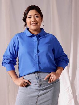 CURVY STREET - Blue Frill Shirt