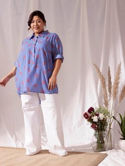 CURVY STREET - Blue Over Size Shirt