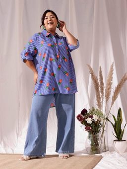CURVY STREET - Blue Over Size Shirt