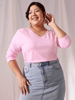 CURVY STREET - Pink Solid T-Shirt
