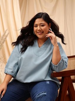 CURVY STREET - Blue Denim Top