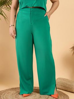 CURVY STREET - Green Tex Twill Slit Trouser