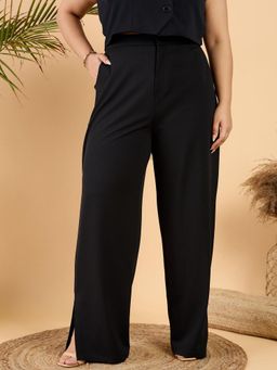 CURVY STREET - Black Tex Twill Slit Trouser