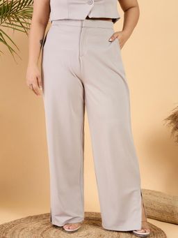 CURVY STREET - Grey Tex Twill Slit Trouser