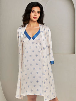 Addery - Cream Robe Style Sleepwear Nightdress with Shrug (Set of 2)