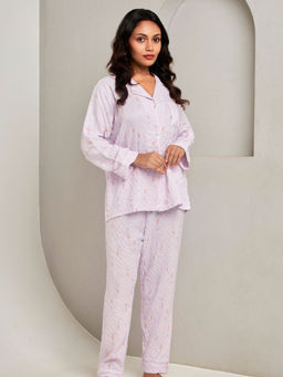 Addery - Lavender Relaxed Fit Cotton Shirt with Pyjama (Set of 2)