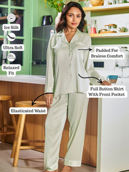 Addery - Green Solid Relaxed Fit Shirt with Pyjama (Set of 2)