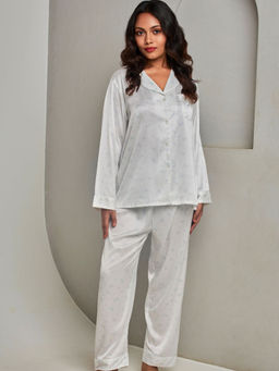 Addery - White Floral Printed Shirt with Pyjama (Set of 2)