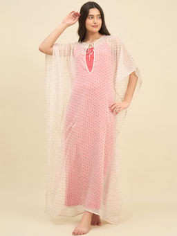 The Kaftan Company - Red Chiffon Bridal Satin Nightdress with Cover-Up (Set of 2)