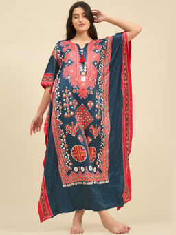 The Kaftan Company - Teal Satin Printed Kaftan