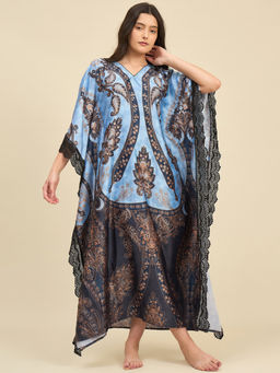 The Kaftan Company - Blue Satin Printed Kaftan
