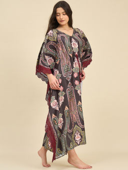 The Kaftan Company - Brown Charcoal Satin Kaftan