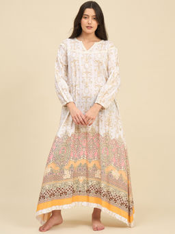The Kaftan Company - White Victorian Digital Printed Nightdress