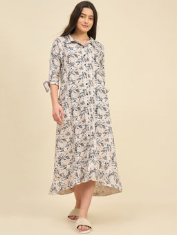 The Kaftan Company - Beige Floral Viscose Rayon Nightdress