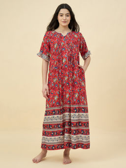 The Kaftan Company - Red Floral Cotton Viscose Nightdress
