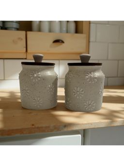 Lupaava - Hand-Painted Ceramic Airtight Jar with Wooden Lid (Pack of 2)