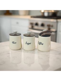 Lupaava - Hand-Painted Ceramic Airtight Jar with Wooden Lid (Pack of 3)