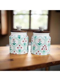 Lupaava - Hand-Painted Ceramic Airtight Jar with Wooden Lid (Pack of 2)