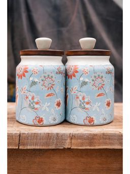 Lupaava - Hand-Painted Ceramic Airtight Jar with Wooden Lid (Pack of 2)