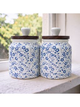 Lupaava - Hand-Painted Ceramic Airtight Jar with Wooden Lid (Pack of 2)