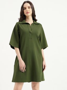 United Colors of Benetton - Green Collared Solid T-Shirt Dress