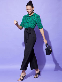 StyleStone - Women Black and Green Polka Dot Jumpsuit