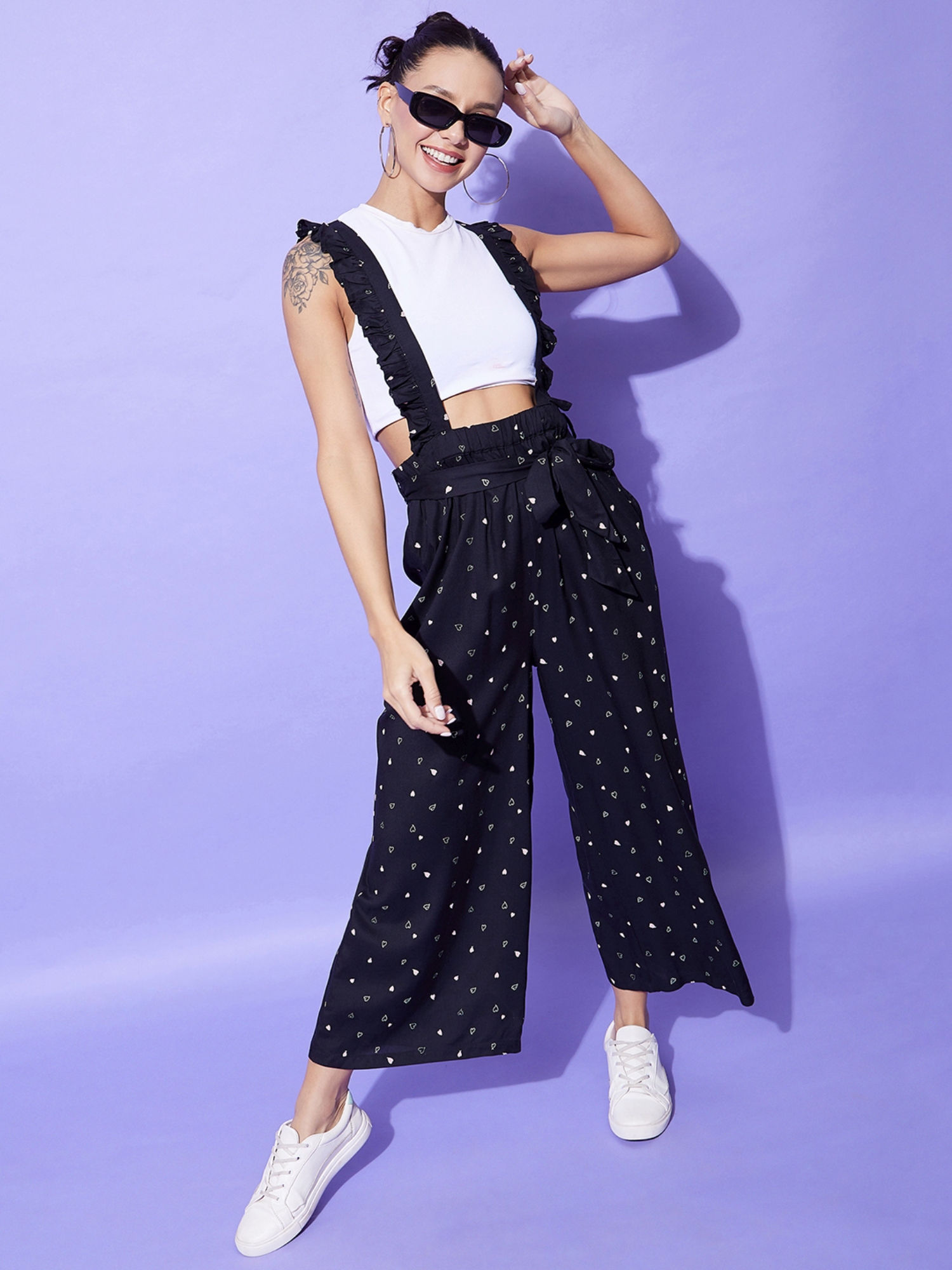 stylestone Women Black Heart Print Pinafore Dungaree (T Shirt Not Included)-picture-22