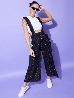 StyleStone - Women Black Heart Print Pinafore Dungaree (T Shirt Not Included)