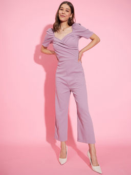 StyleStone - Women Front Pleat Lavender Polyester Lycra Jumpsuit