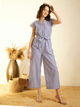 StyleStone - Women Blue Stripe Cotton Jumpsuit